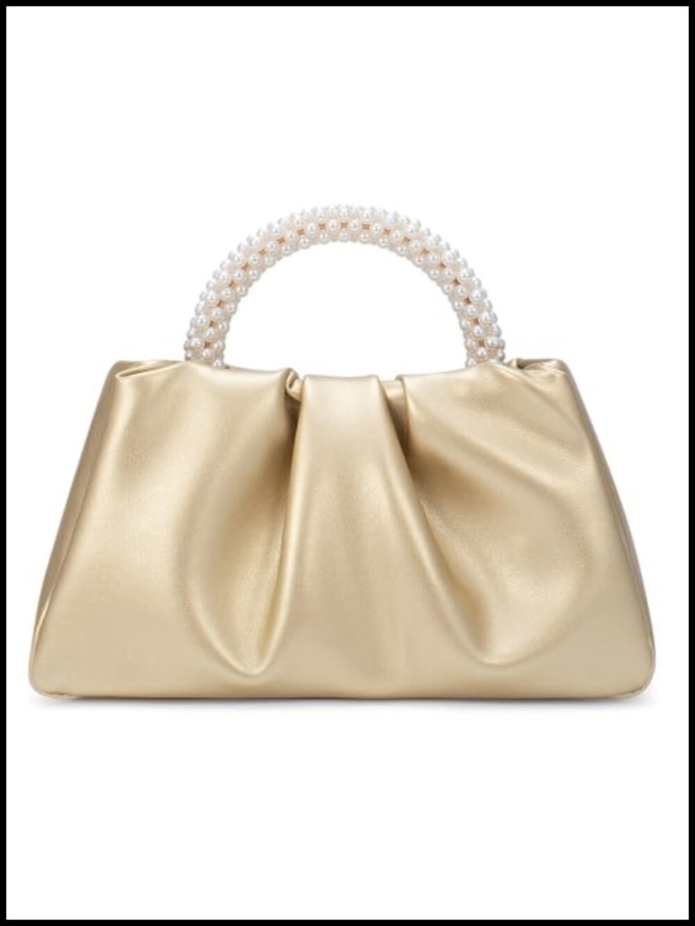 Women Evening Bag Pearl Clutch Purse Faux Leather Ruched Crossbody Handbag
